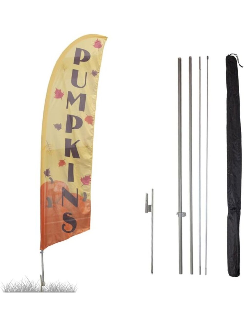 Outdoor Pumpkin Patch Feather Flag Kit – 13.5ft Pole, Ground Stake & Bag